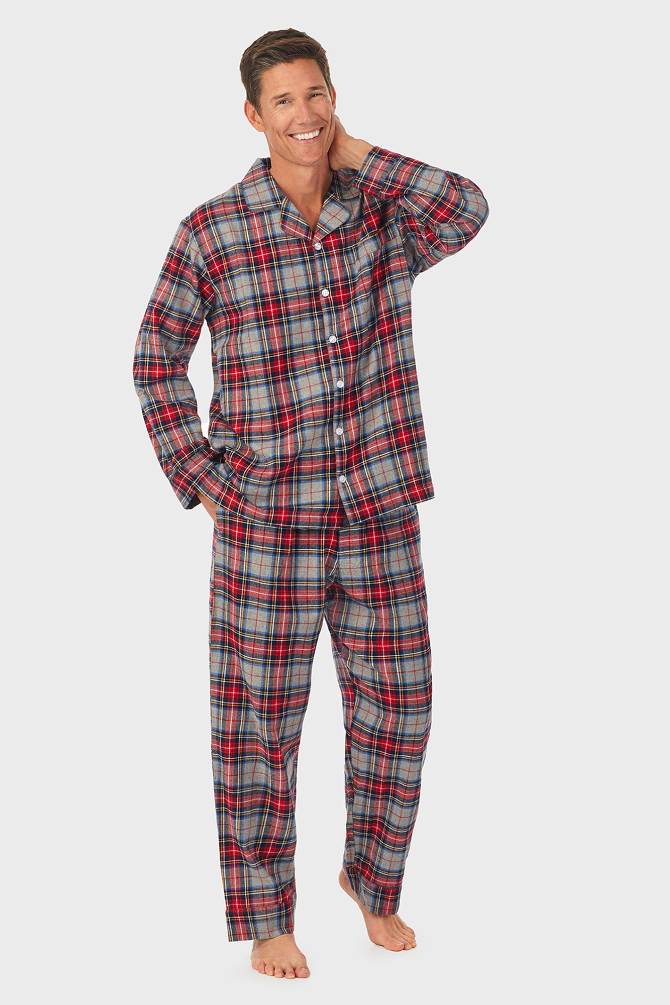 Mens Grey Plaid Flannel Pajama
