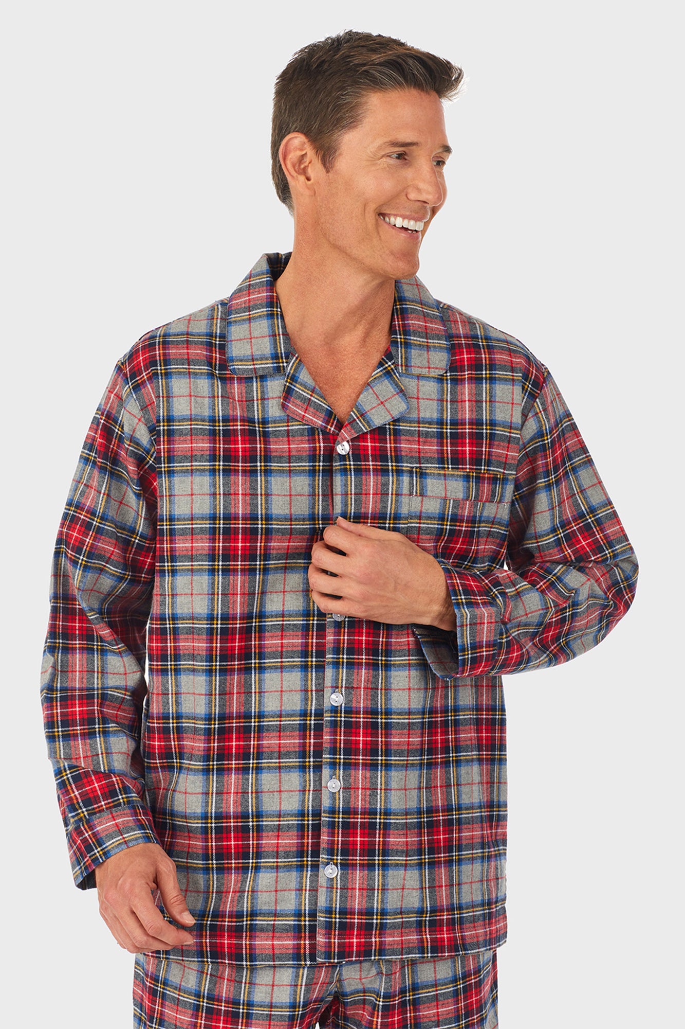 Mens Grey Plaid Flannel Pajama