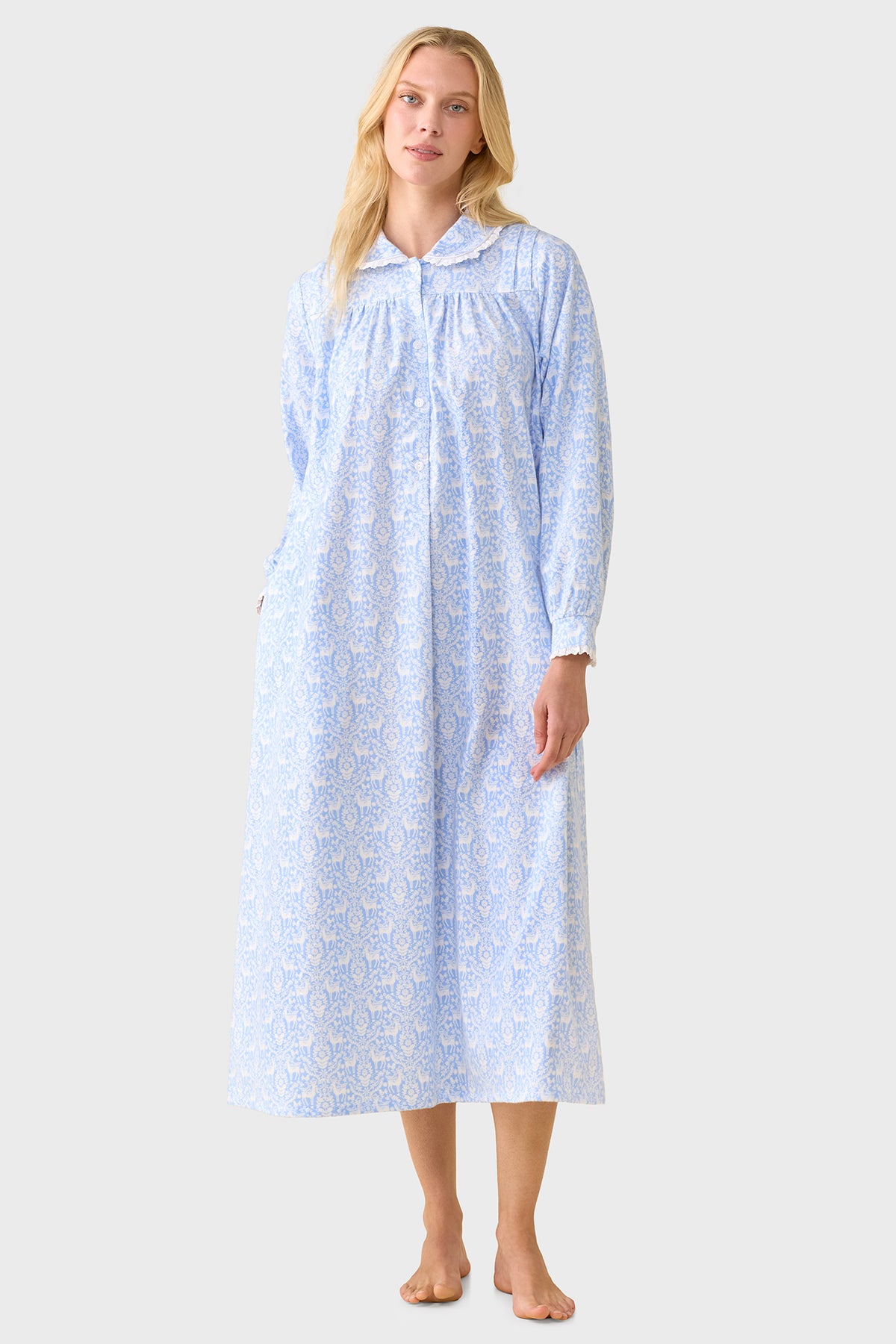 Blue Nordic Tyrolean Cotton Flannel Peterpan Nightgown