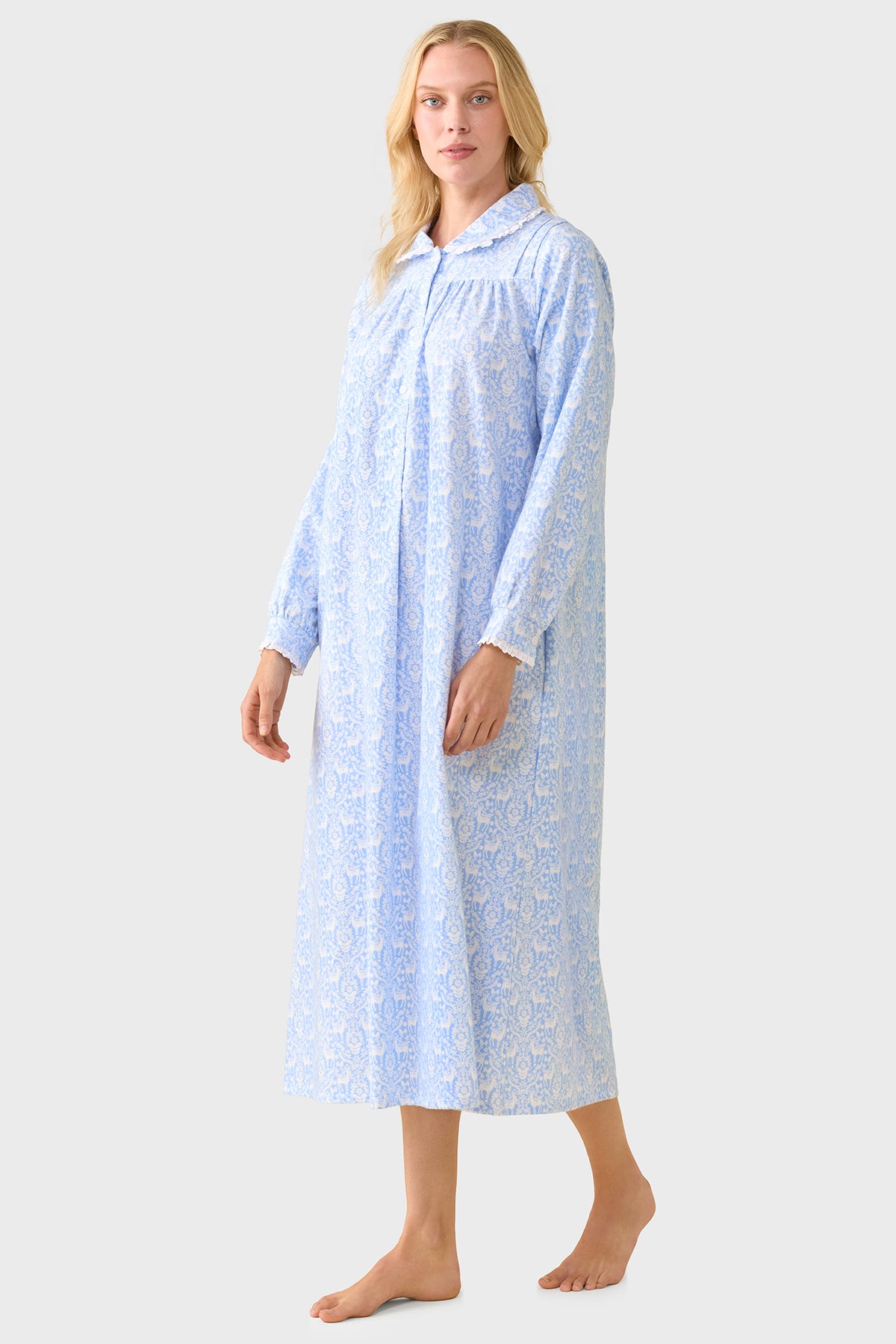 Blue Nordic Tyrolean Cotton Flannel Peterpan Nightgown