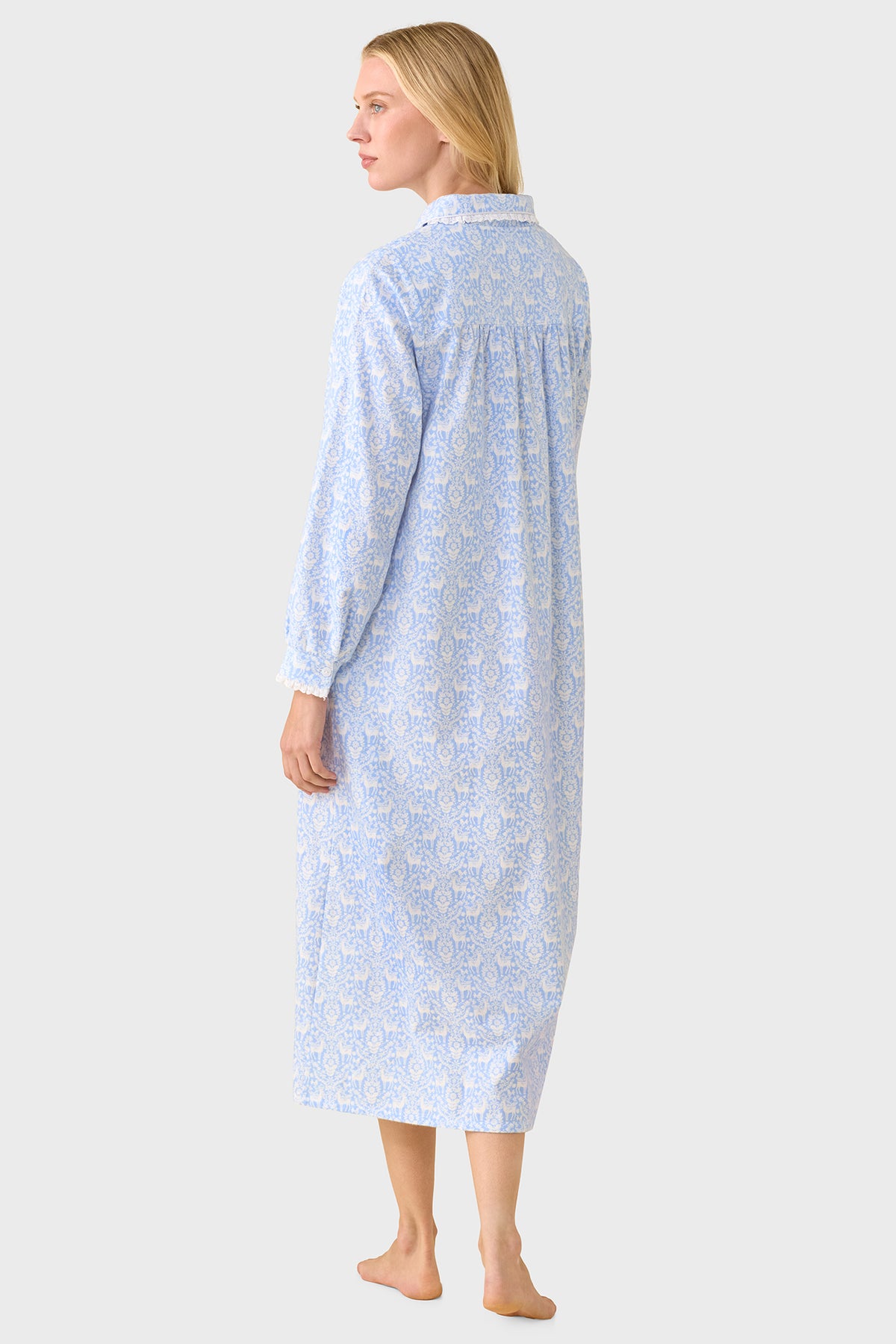 Blue Nordic Tyrolean Cotton Flannel Peterpan Nightgown