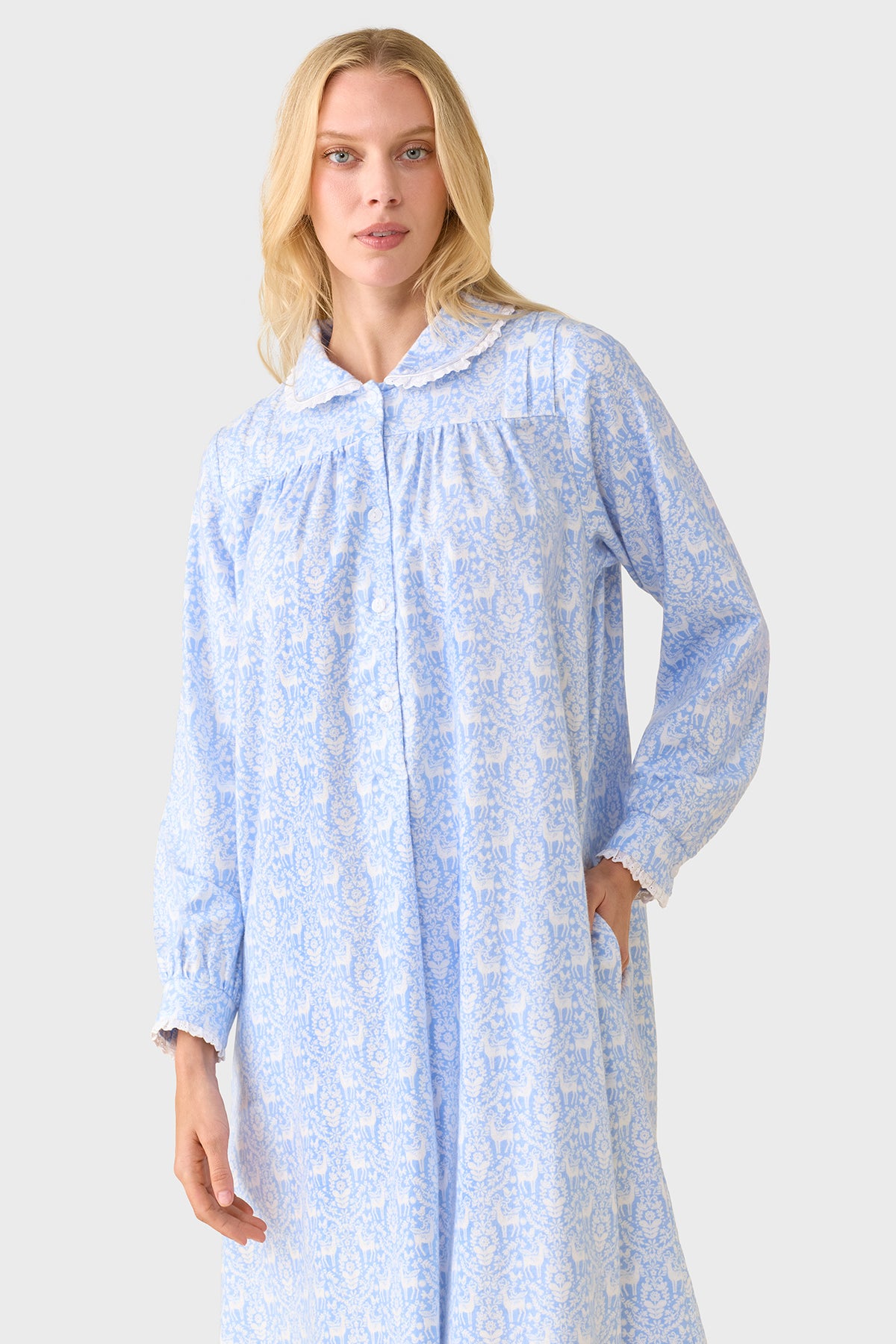 Blue Nordic Tyrolean Cotton Flannel Peterpan Nightgown