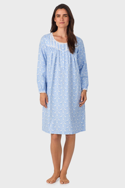 Blue Nordic Tyrolean 100% Cotton Brushed Flannel Long Sleeve Waltz Gown