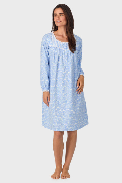 Blue Nordic Tyrolean 100% Cotton Brushed Flannel Long Sleeve Waltz Gown Plus