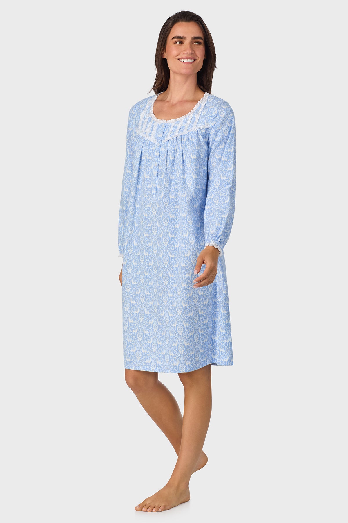 Blue Nordic Tyrolean 100% Cotton Brushed Flannel Long Sleeve Waltz Gown Plus