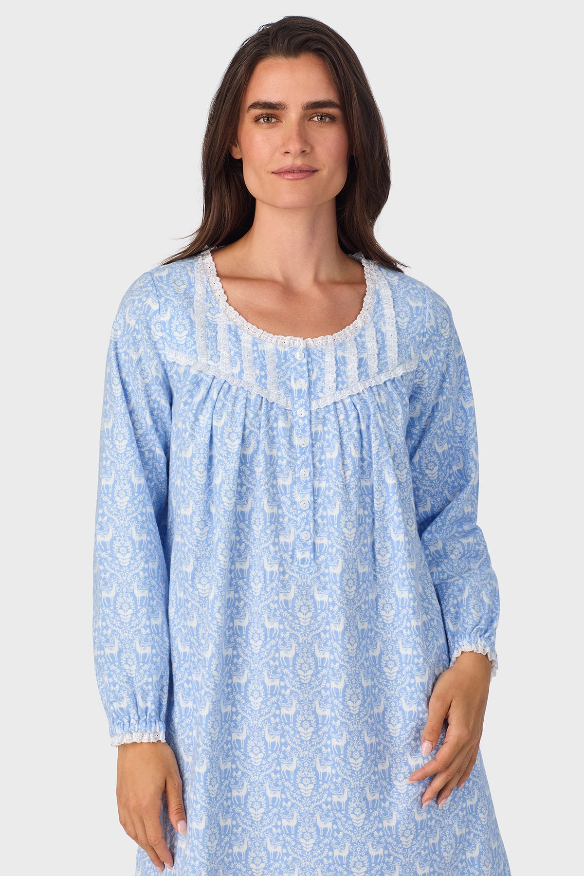 Blue Nordic Tyrolean 100% Cotton Brushed Flannel Long Sleeve Waltz Gown