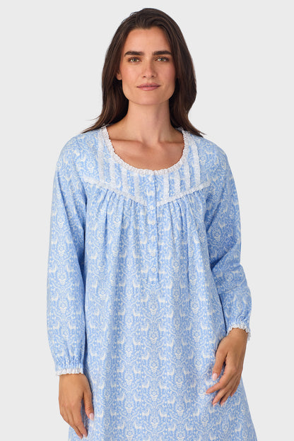 Blue Nordic Tyrolean 100% Cotton Brushed Flannel Long Sleeve Waltz Gown