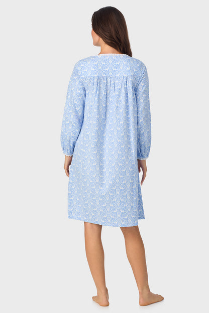 Blue Nordic Tyrolean 100% Cotton Brushed Flannel Long Sleeve Waltz Gown
